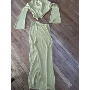 Meshki L Maxi Cut Out Knit Dress Slit Muted Yellow